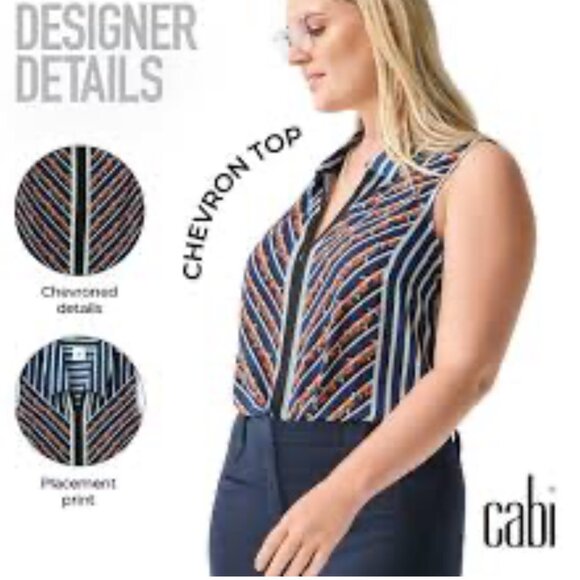 CAbi Chevron Floral Sleeveless Zip Blouse Small #6318 - Picture 6 of 6